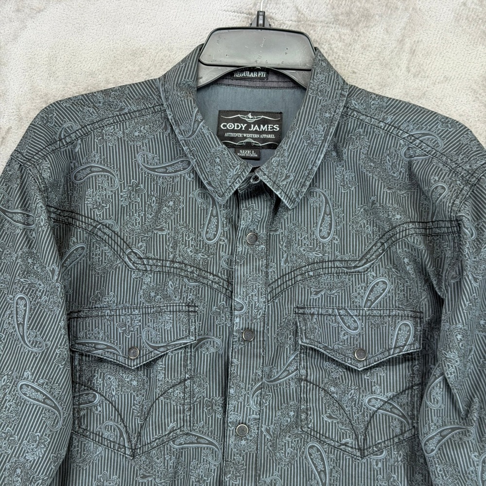 Cody James Shirt Mens Large CMH16W9 Regular Fit Grey Paisley Western EUC - Picture 2 of 11